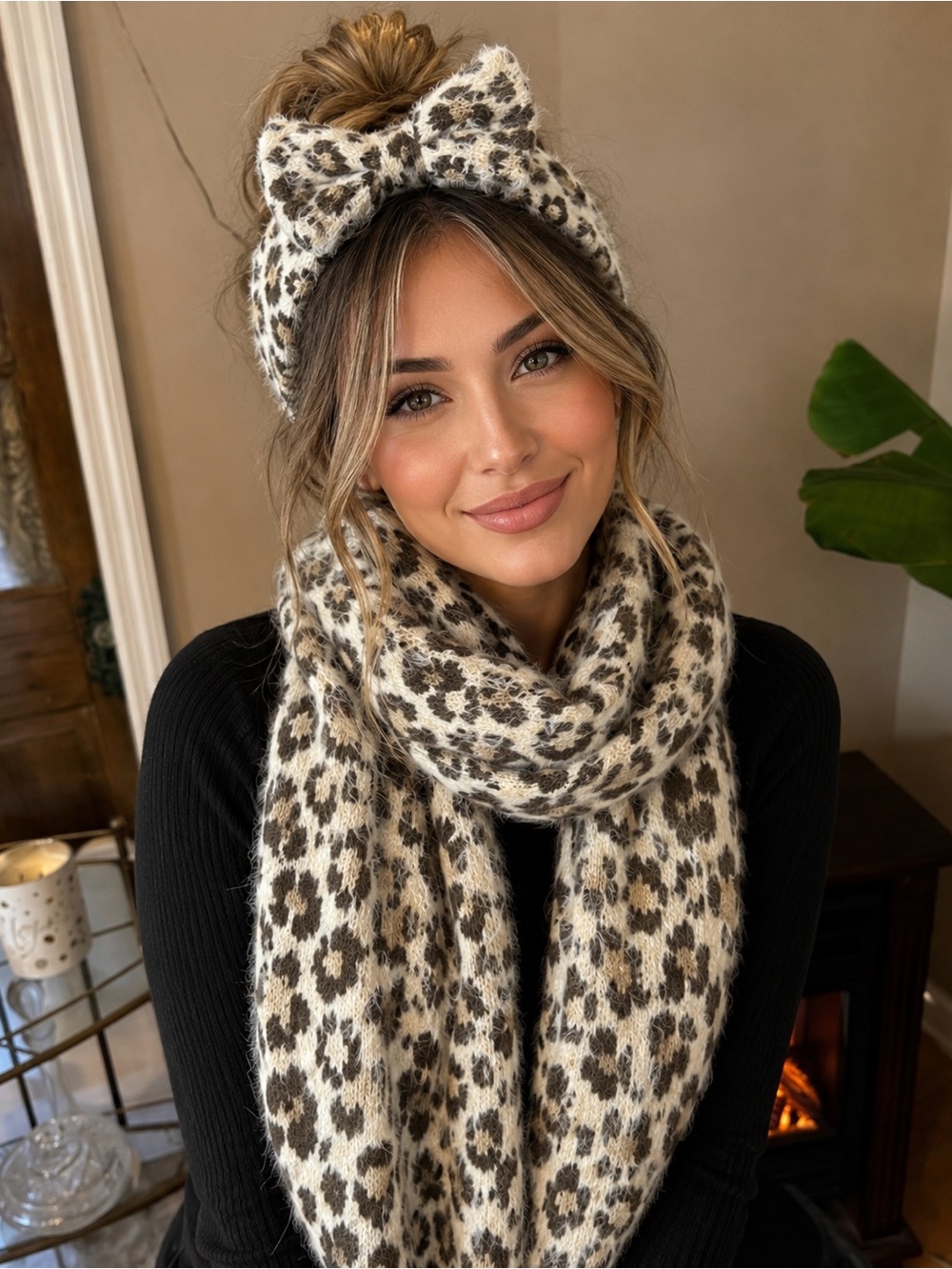 Leopard Print Scarf w/ Matching Headband